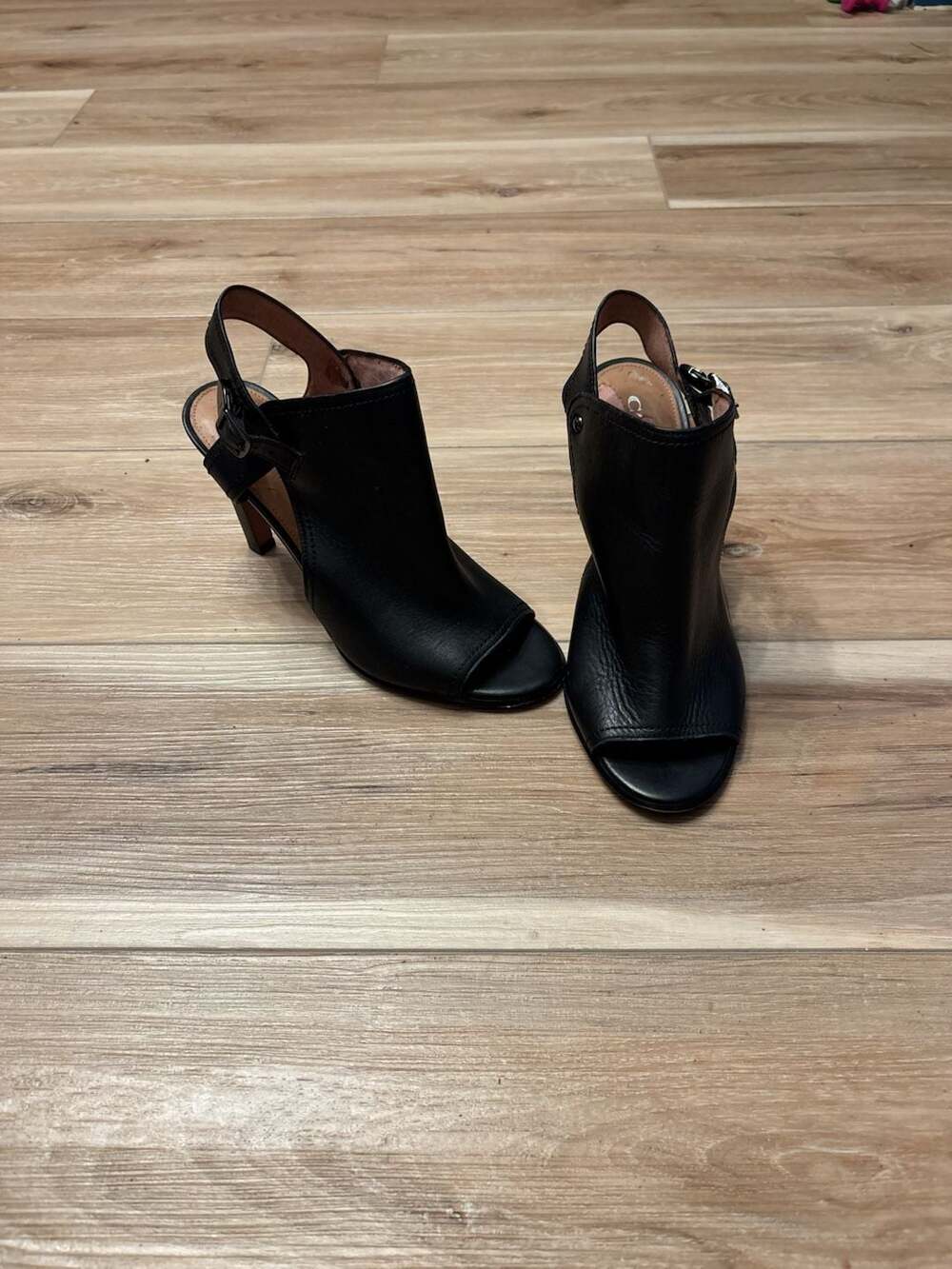 Coach Black Leather Peep Toe Slingback Heels Size 8